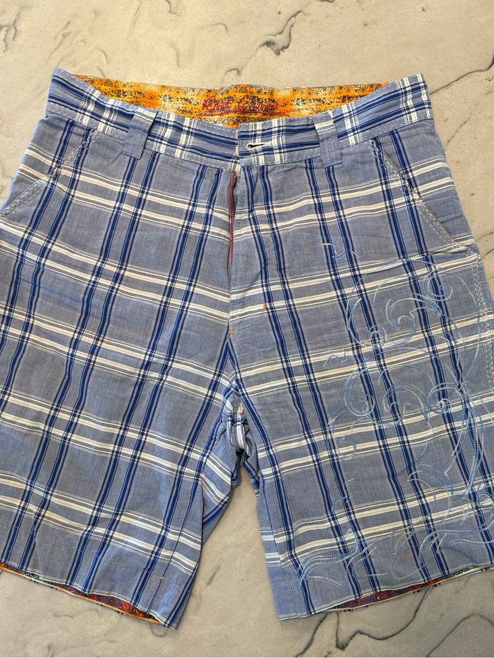 Robert Graham Blue Plaid Swim Board Shorts